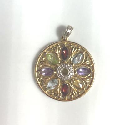 Sterling Silver Gold Plated Multi Gem Pendant 