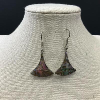 Mexican Silver Earrings With Mother Of Pearl Inlay