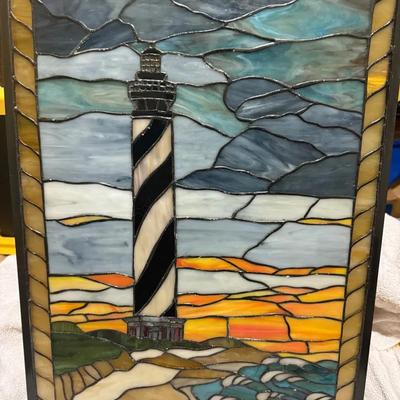 Stained Glass Lighthouse Panel – Nautical Hanging Window Art