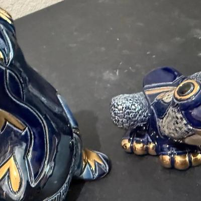 Rinconada De Rosa Handcrafted Frog & Otter Figurines – Cobalt Blue & Gold 