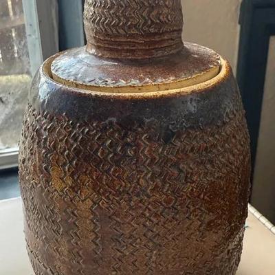Vintage Handcrafted Textured Pottery Jar with Lid – Rustic Studio Art Stoneware