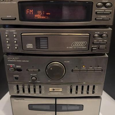 Vintage Sharp Stereo System – 6-Disc CD Changer, Dual Cassette Deck, AM/FM Tuner with Speakers