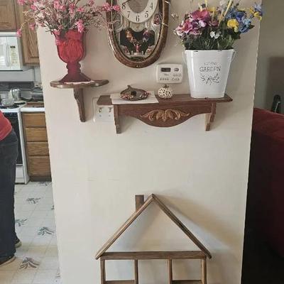 Rustic Wooden Wall Décor Lot – Shelf, Clock & More