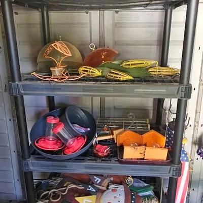 Bird Feeders, Fall Decoration & Shelf w/ Everything on it