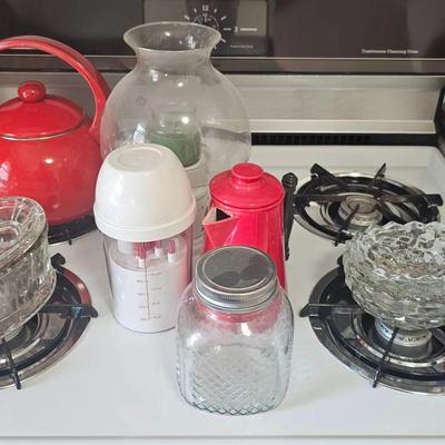 Items on Stove, Dishes in Cabinets, Chip Clips, Cookie Sheets