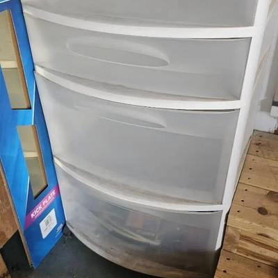 Clothes Hamper, Wood Ladder & Srerilite Storage Drawers