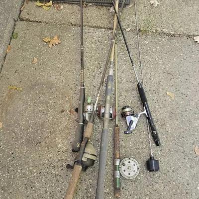 Fishing Poles. Some Rods & Reels Look to be older. 