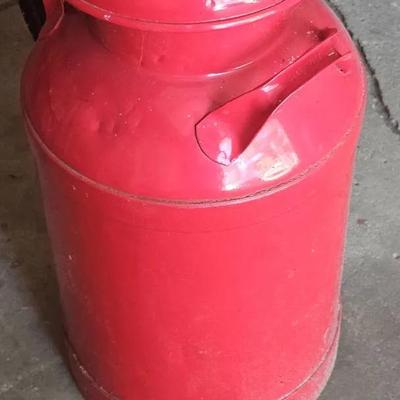 Red Painted Milk Can & Birdhouse. 