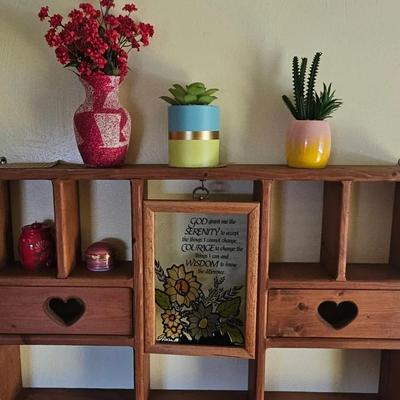 Wall Hanging Decor, Heart Shelf, Vases & Mirror