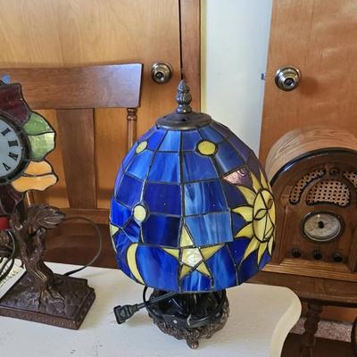 Stained Glass Lamps, Clock & Vintage Looking Radio