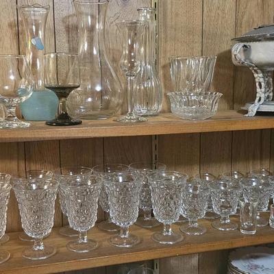 Large Glassware Collection – Clear & Green Stemware, Vases, and Serving Pieces