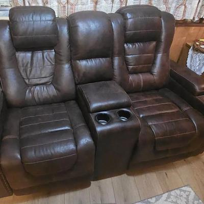 Leather Reclining Power Loveseat