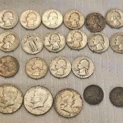 16 Silver 90% Quarters, 2 40% Silver Half & 2 War Nickels