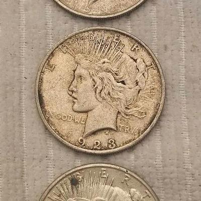 1923, 1927 & 1923 S Peace Dollar Silver Coins