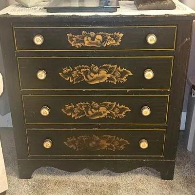 L. Hitchcock Hand-Stenciled Four-Drawer Chest – Black with Gold Accents