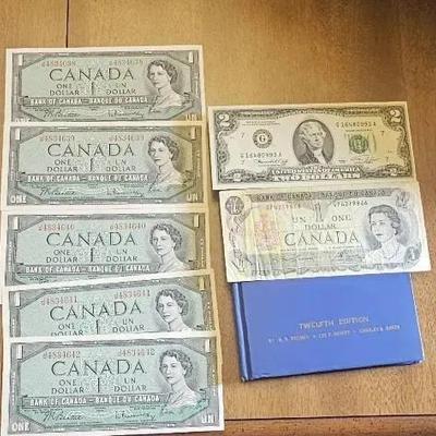 5 in Sequence $1 Canada Bills, another one, $2 Bill in Coin Book