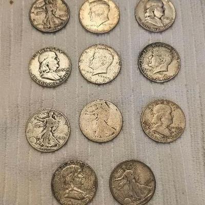 11 Silver Half Dollars 90% Coins