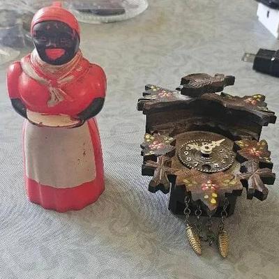 Black Forest Small Cuckoo Clock & Vintage Aunt Jemima Syrup  Dispenser 