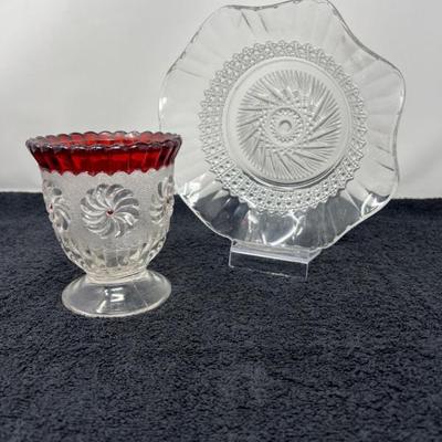 Roman Rosette Celery Vase & Federal Columbia Plate –Pressed Glass Pair