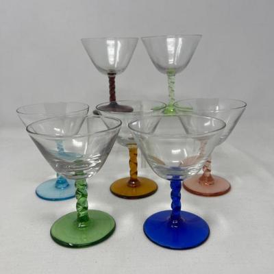 Colored Twisted Stem Cordial Glasses – Set of Four, 7" Tall