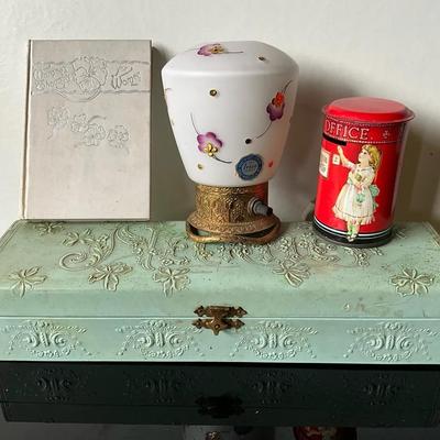 Necktie Box, Tin Bank, I.Rice W Germany Bedside Lamp