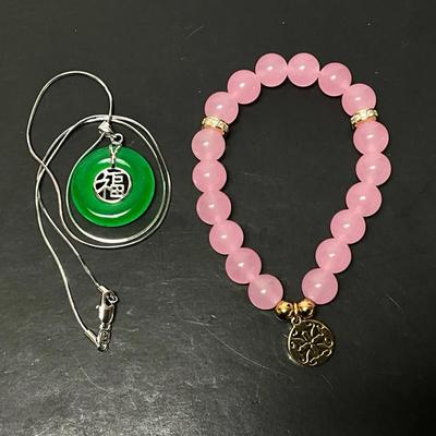 Green Pendant/Pink Stone Bracelet