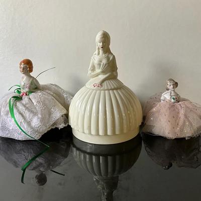 Southern Belle Sewing Caddy & Porcelain 1/2 Doll Pin Cushion