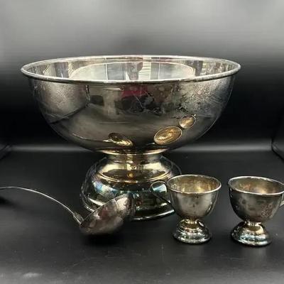 Electroplated Nickel Silver Punch Bowl Set - Japan – Bowl, Ladle & 12 Cups