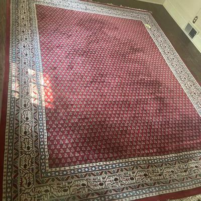 Authentic Handwoven Indian Wool Oriental Rug – 8x11, Rich Red & Ivory Pattern, 1985 Maloumian & Sons
