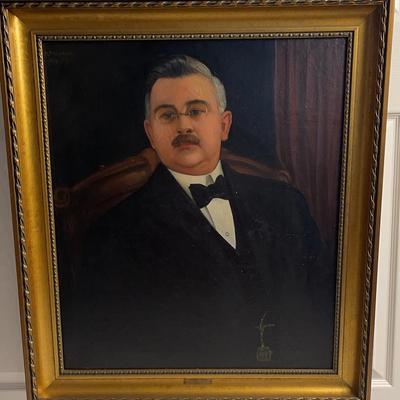 Oil Portrait of Jesse F. Davis (1872–1952), Ambler Funeral Home Owner – Signed Original in Ornate Fr