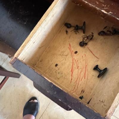 antique desk with antique knobs