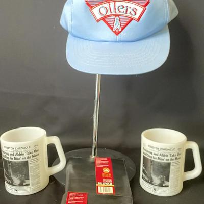 Houston Oilers Cap And Man On The Moon Mugs