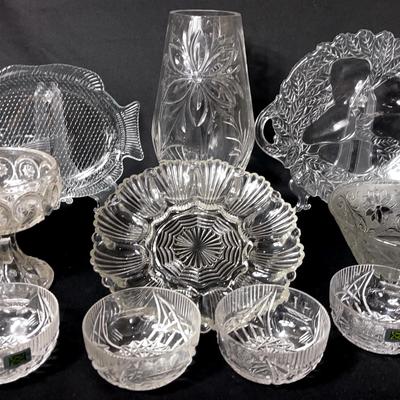 Glass Collection: Vase, Platter, Bowls