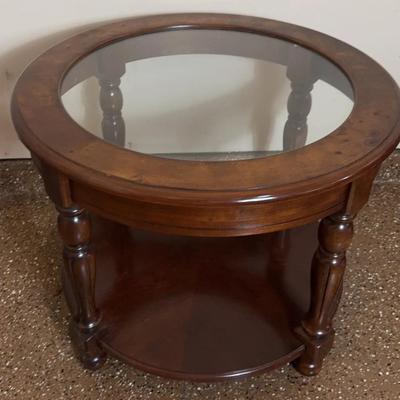 Round Wood And Glass Side Table -2