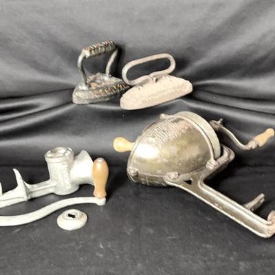 Antique Irons, Food Slicer, Grinder
