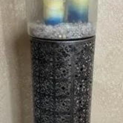Candle In Glass On Metal Pedestal 