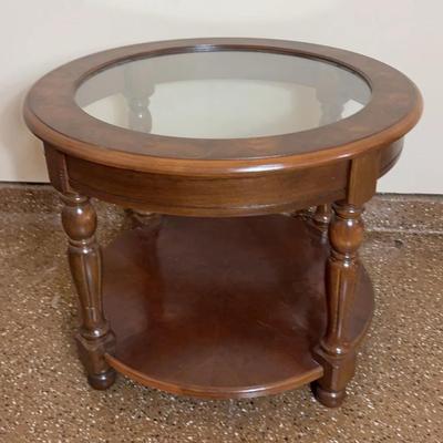 Round Wood And Glass Side Table -1