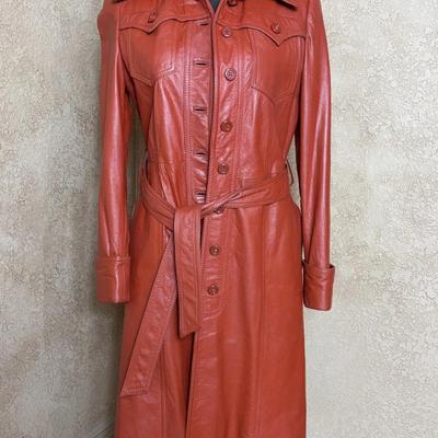 Full Length Leather Coat with Hood- 1970's