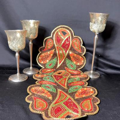 Colorful Table Runner And Candle Holders