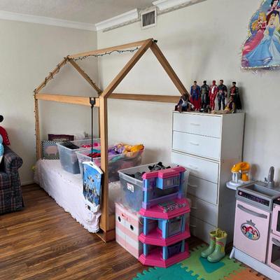 Sale Photo Thumbnail #80: Canopy bed frame, assorted toys