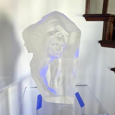 Sale Photo Thumbnail #37: Frederick Elliot Hart "Reflections" Lucite sculpture on lit acrylic rotating stand