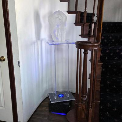 Sale Photo Thumbnail #33: Frederick Elliott Hart "Reflections" Lucite sculpture on lit acrylic rotating stand