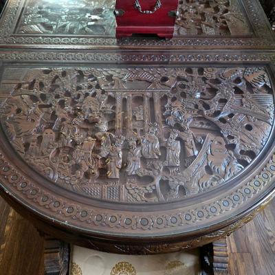 Sale Photo Thumbnail #61: Ornate Chinese carved top table and chairs