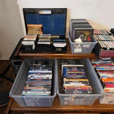 CDs, DVDs, vinyl records, cassette tapes