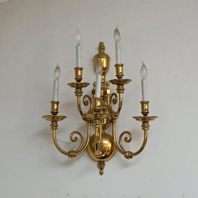 Sale Photo Thumbnail #17: Vintage brass candelabra wall sconce