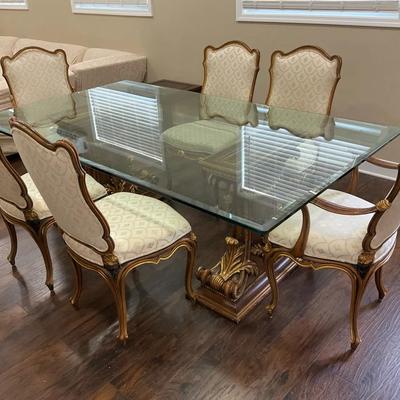 Baroque Style Dining Table & Chair Set Cream & Gold