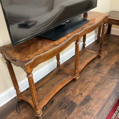Wood Entry Table With Woven Cane Accent