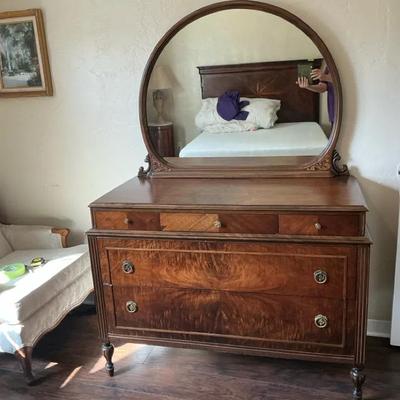 Walnut Dresser With Mirror