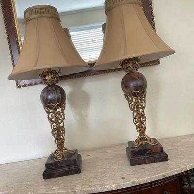 Gold Toned Table Lamps Pair