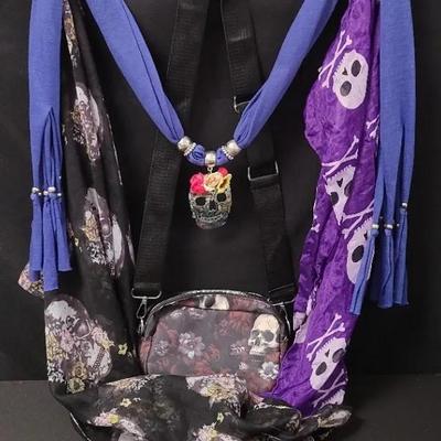 Sass Up the Holiday Season - Scarves And Satchel With Skull Motif 